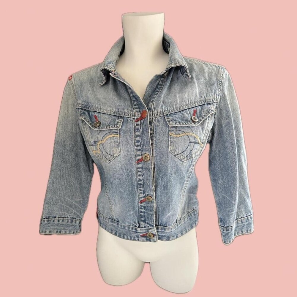 Vintage Y2K Ecko Red Denim Jacket – Cropped Fitted Style Size M